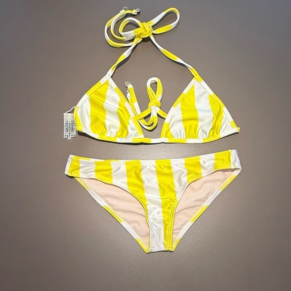 NWOT Wildfox Yellow White Striped/Emoji Bikini Swimsuit Size XS MSRP $140 - Picture 3 of 7